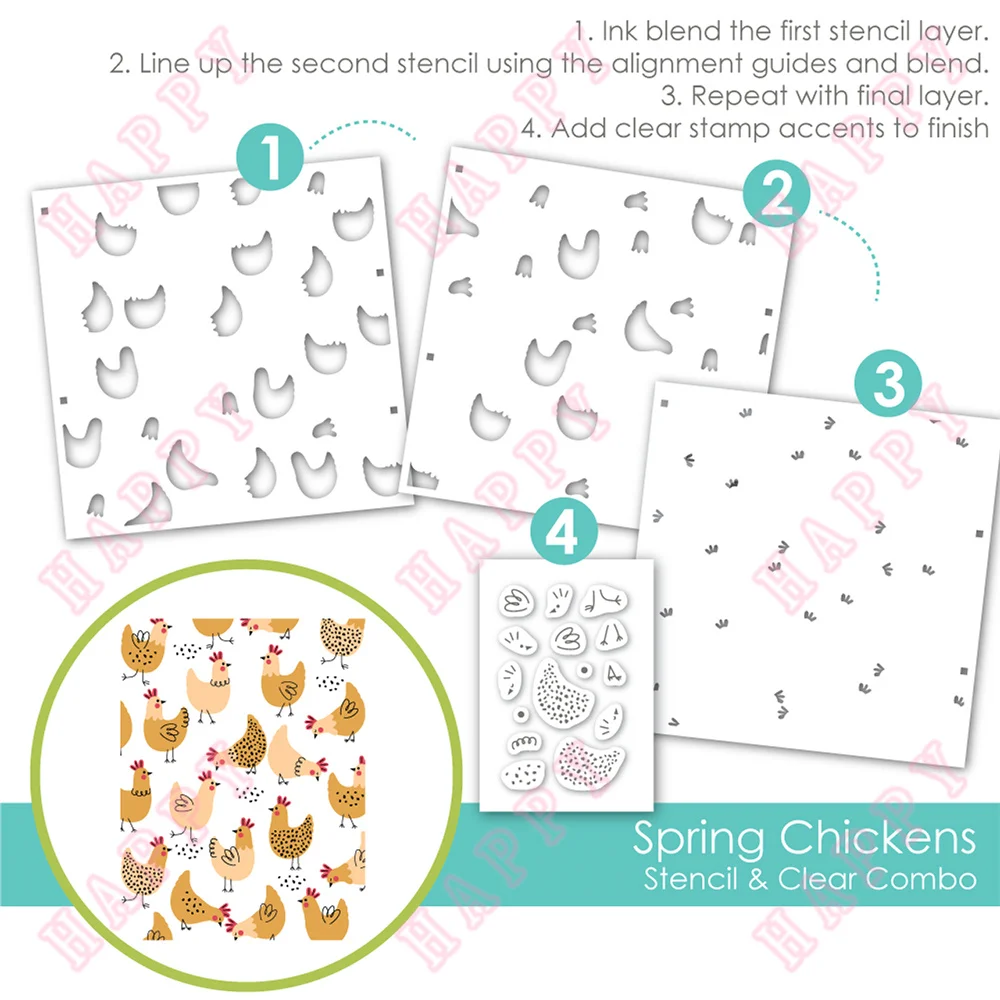 

Spring Chickens Stencil Clear Combo Plastic Stencil Scrapbook Painting Album Decoration Embossing Diy Paper Craft Fairy Layering