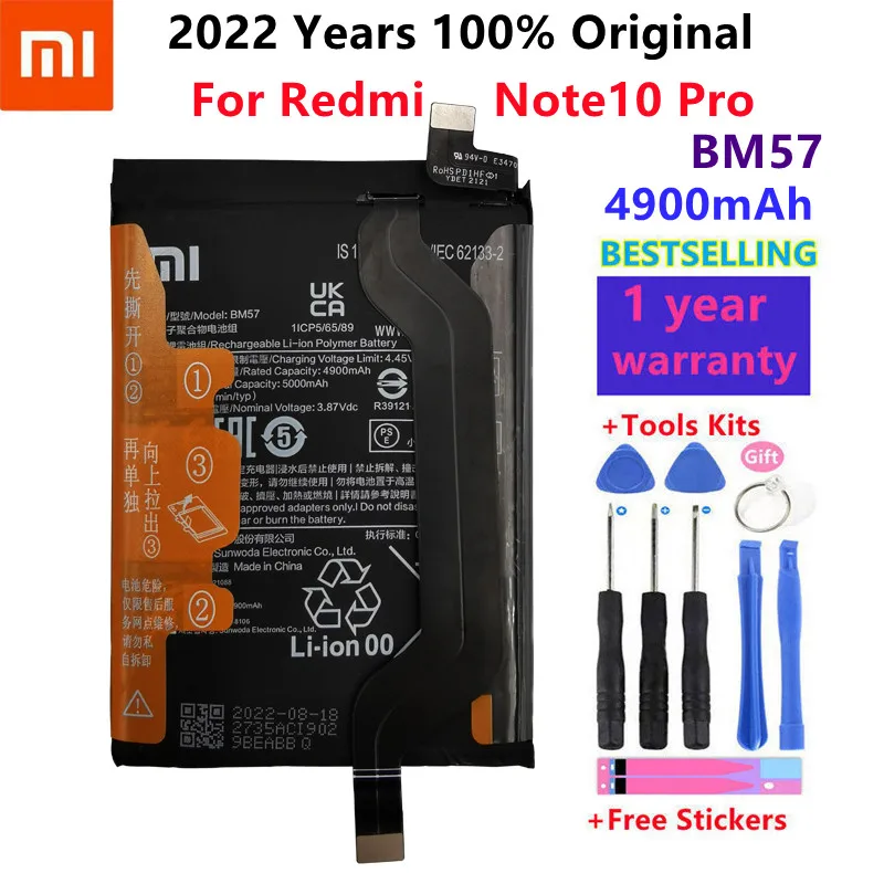 

100% Original Xiao mi High Quality 5000mAh BM57 For Xiaomi Mi Redmi Note10 Pro Mobile Phone Batteries Battery + Free Tools