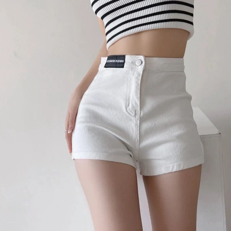 Summer Label Short Jeans Women Fashion Streetwear New High Waist Tight Strech Denim Shorts for Y2K Girls