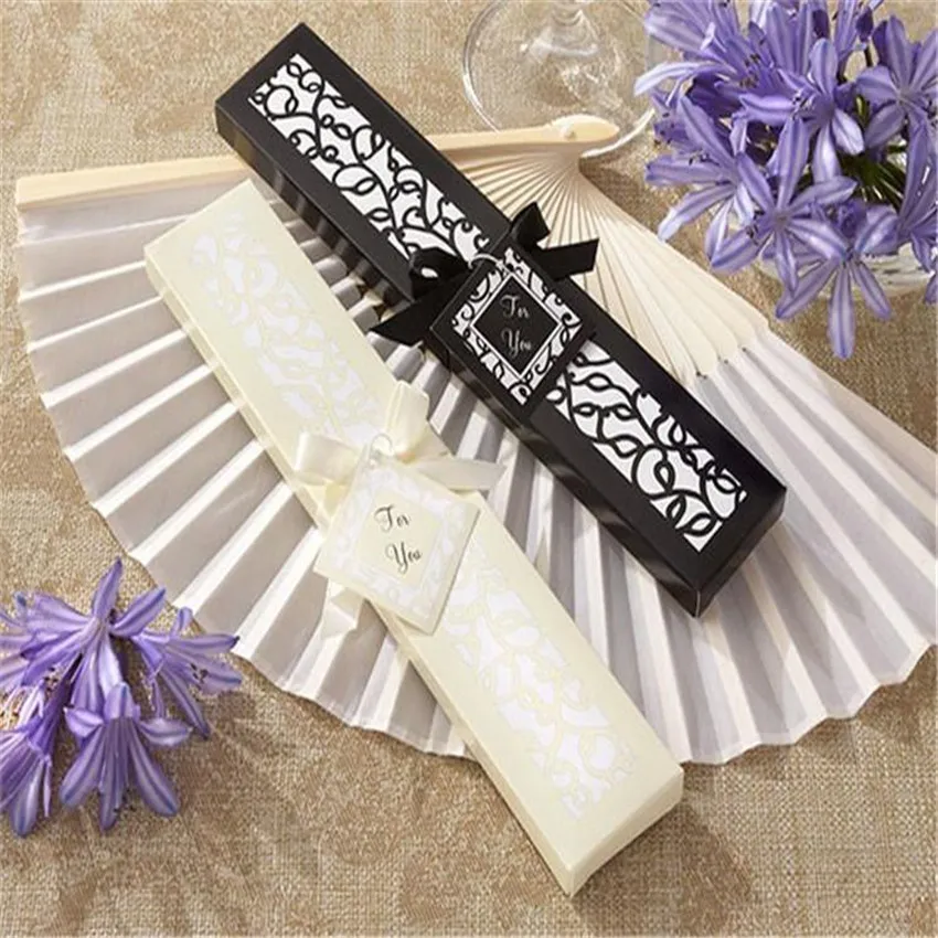 

10pcs Luxurious paper Fold hand Fan in Elegant Laser-Cut Gift Box (Black; Ivory ; pink) +Party Favors/wedding Gifts
