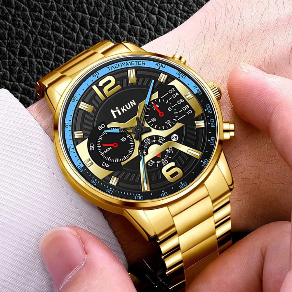 

Luxury Brand Men Stainless Steel Quartz Watches Fashion Mens Business Leather Watch Calendar Luminous Clock reloj hombre