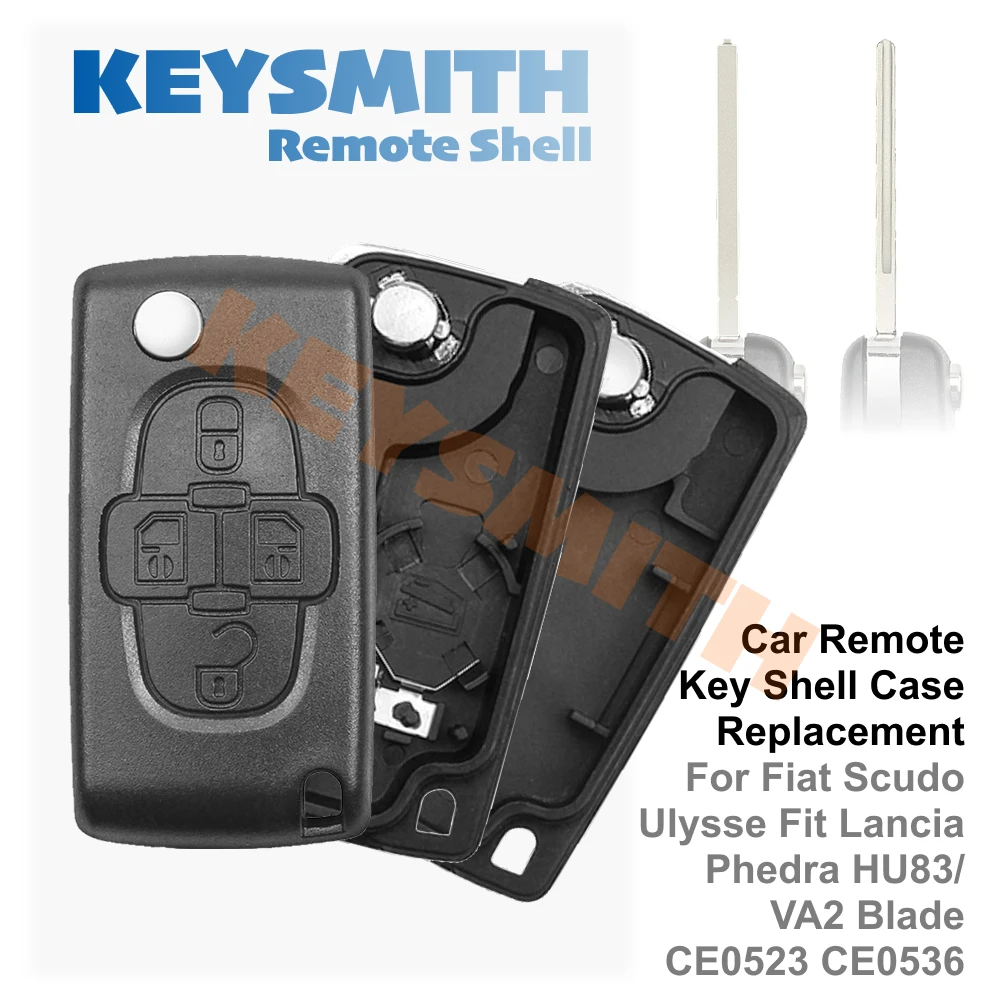Фото KEYSMITH 4-кнопочный выкидной корпус ключа-пульта для Peugeot 1007, Citroen C8, Fiat, с необработанным лезвием CE0523 CE0536, замена №1