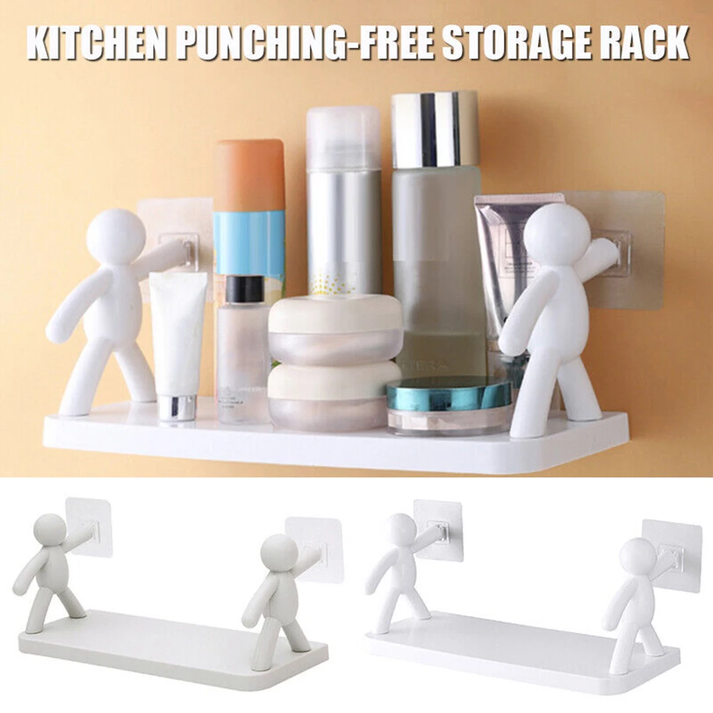 

Shelf Storage Rack Eco-friendly Kitchen Punching-free Receive Shelf Spice Rack Toilet Tool Wall Hanging White/Gray