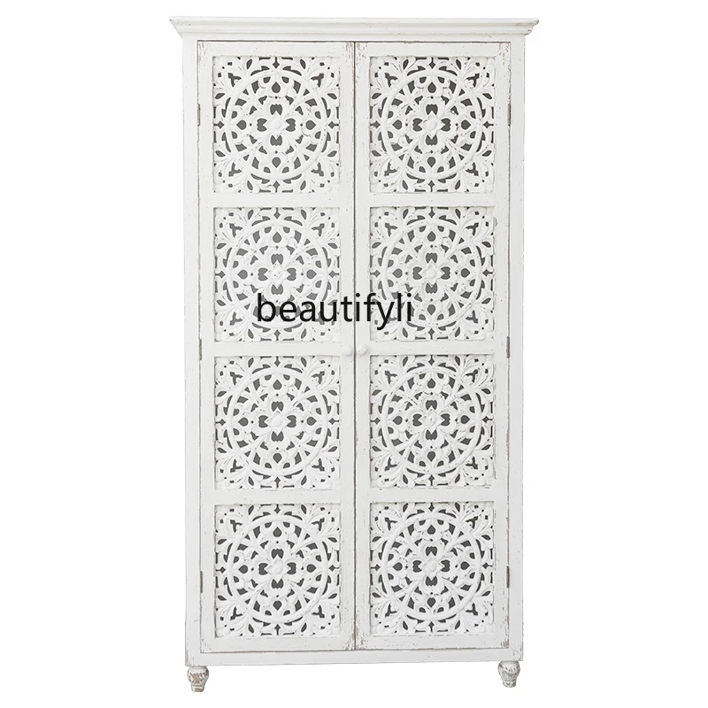 

yj French Layered Partition Wardrobe Household Bedroom Carved Storage Cabinet Double-Door B & B