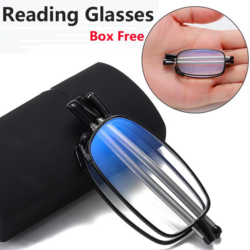 

Portable Reading Glasses Men Women Folding Small Frame Black Metal Presbyopic Glasses With Original Box Diopter +1.0 To +4.0