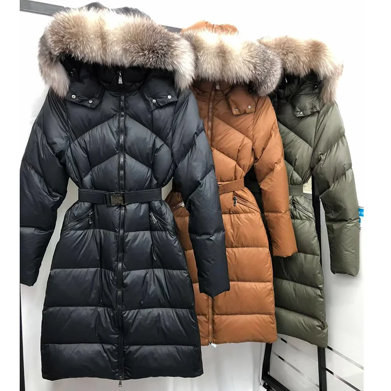

Mujer Parka Real Fox Fur Collar Long Padded Women Winter Thick Hooded Fluffy White Duck Down Puffer Jacket ZN59