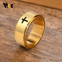 vnox stylish mens spinner cross ring gold color stainless steel rotatable stress release finger band christ jesus jewelry