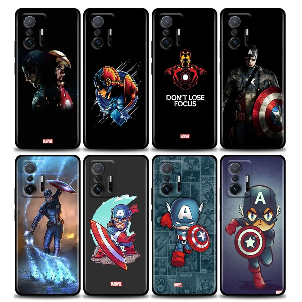 

Phone Case for Xiaomi Mi 12 12X 11i 11 11X 11T Poco X3 NFC M3 Pro F3 GT M4 Case Soft Silicone Cover Captain America Man Marvel