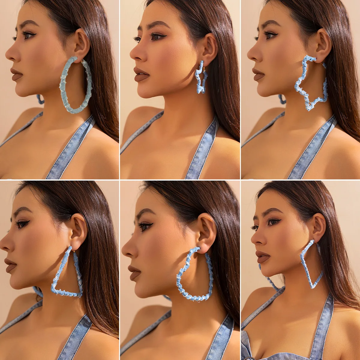 IngeSight.Z Boho Denim Geometric Square Heart Large Circle Hoop Earrings For Women Punk Rock Oversized Thick Earrings 2023