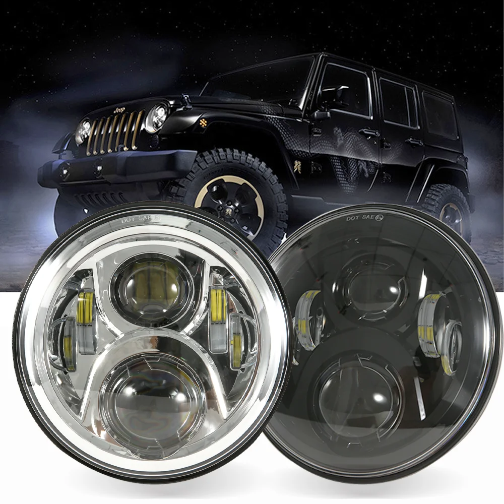 

Круглсветодиодный светодиодные фары 2 шт., круглые лампы DRL и желтый свет, указатели поворота, для LADA Jeep Wrangler JK LJ CJ Hummer, 7 дюймов