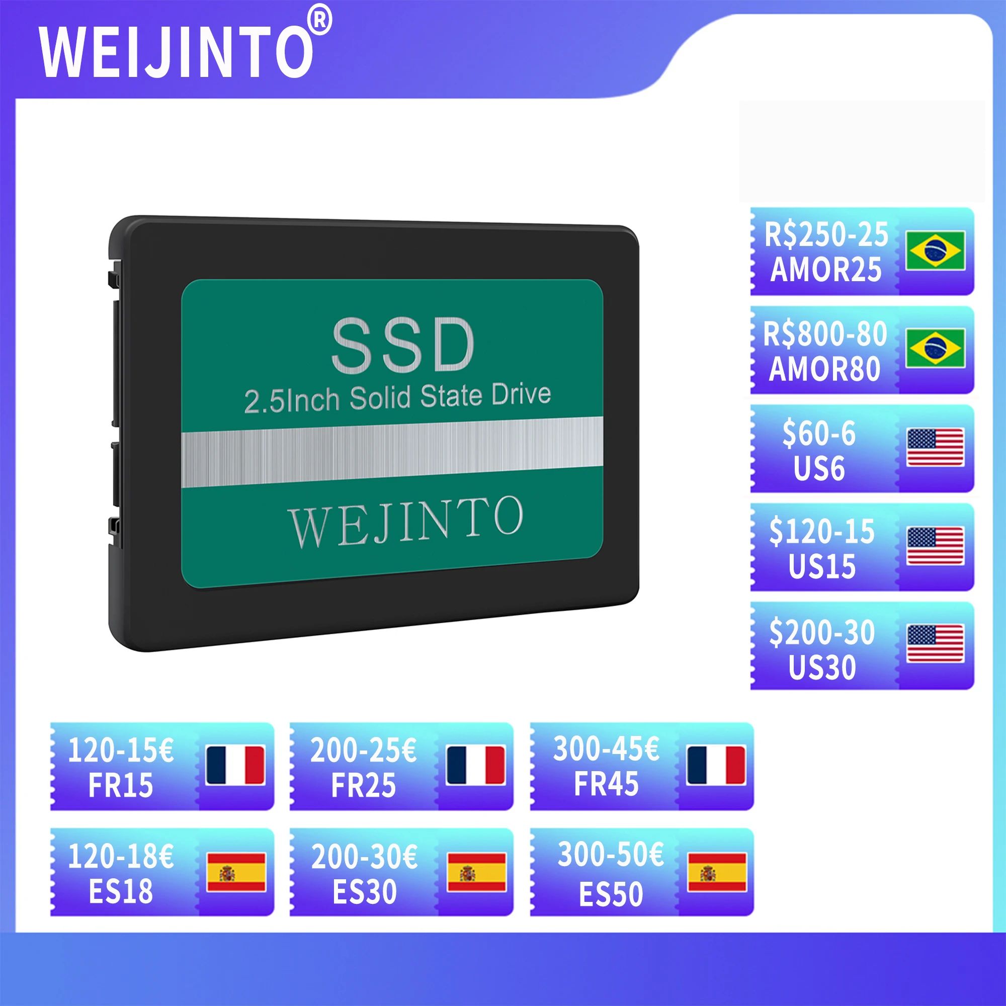 WEIJINTO SSD 128GB SATA3 2.5 Inch 256GB 500G 512GB 1TB Hard Drive 360GB 720GB Solid State Disk HD HDD for Desktop Laptop
