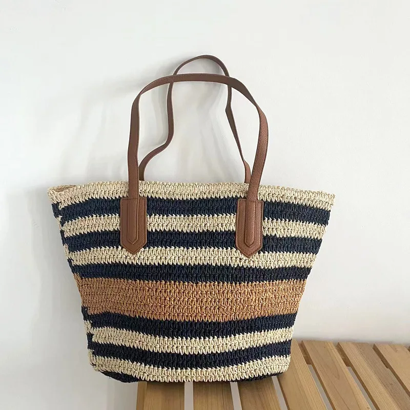 

Striped Straw Women Handbags Ladies Handmade Woven Design Shoulder Bags Female Casual Chic Bohemia Clutch Bag 2022 Summer