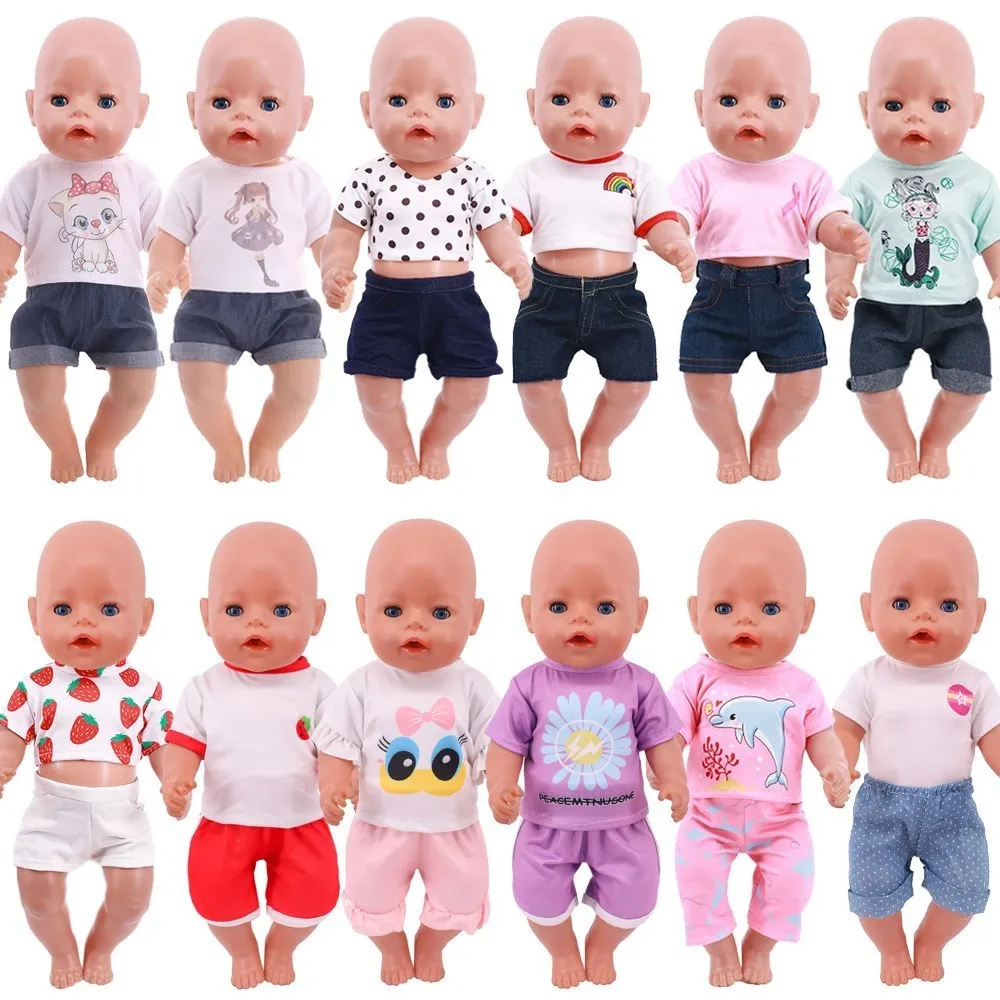 

Handmade Clothes 43CM Unisex Cotton T-Shirt with Short Pants Suit Fit 18Inch AG Doll Clothes Our Generation Accessories DIY Toy