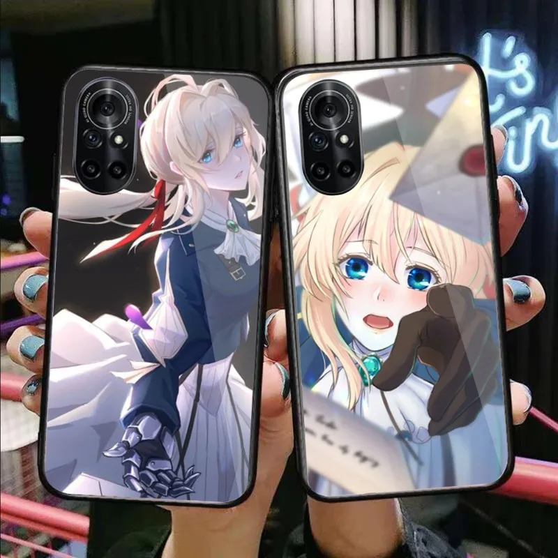 

Фиолетовый чехол для телефона Evergarden для Huawei P50 P40 P30 P20 Pro Mate 40 30 20 Pro Nova 9 8 7 PC, стеклянный чехол для телефона