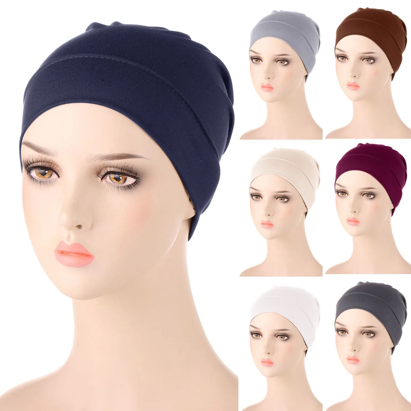 

Womens Summer Muslim Headscarf Cap European And American Fashion Frosted Milk Silk Ponytail Cap Athletic Sweatband Boys