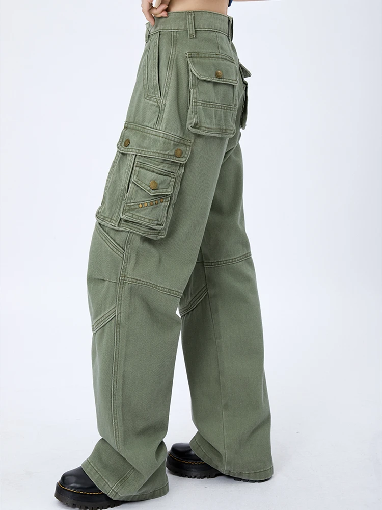 Брюки-карго женские с большими карманами свободные прямые штаны в американском