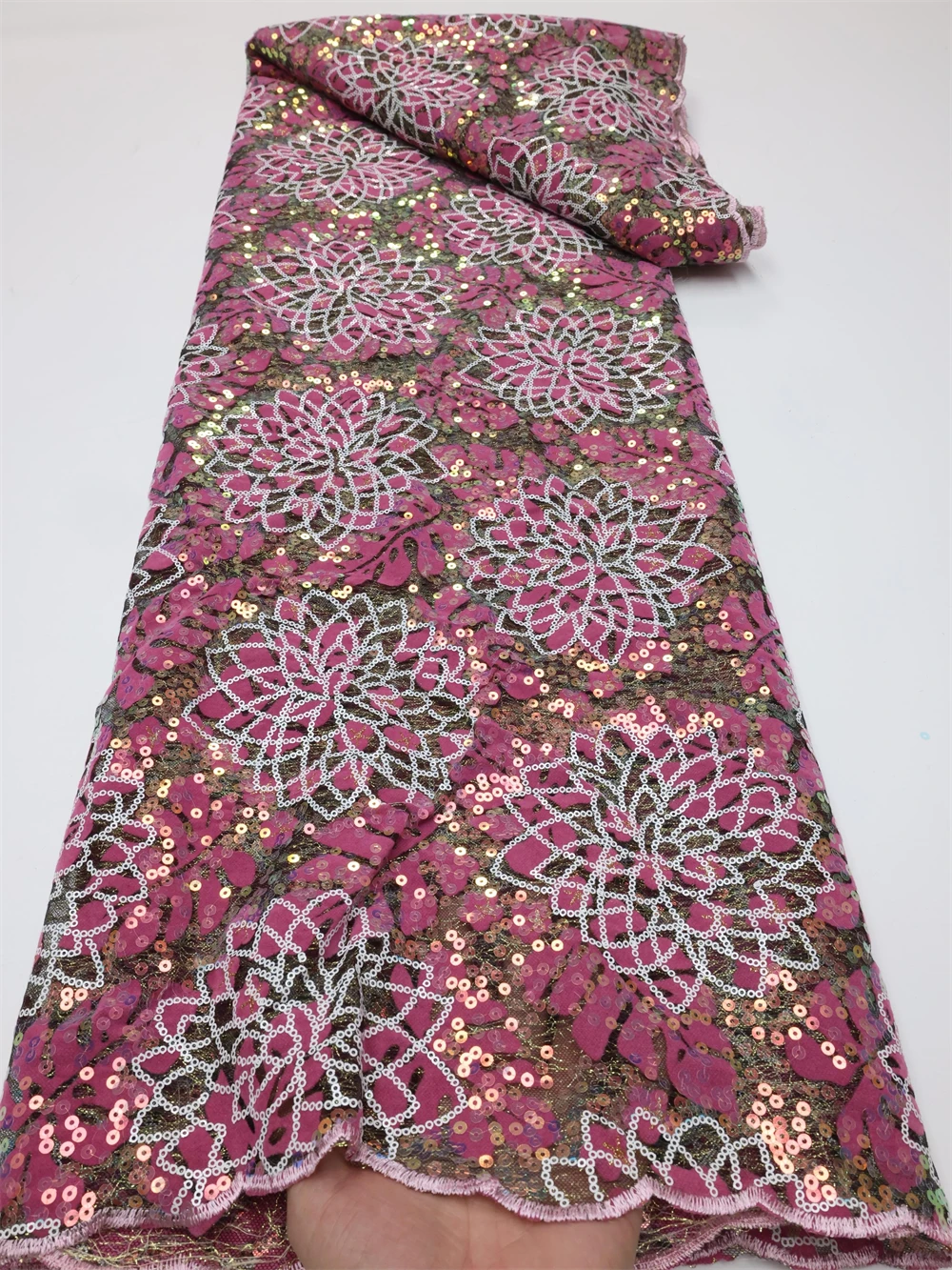 Роскошная розовая кружевная ткань PGC с блестками Лучшая цена африканские