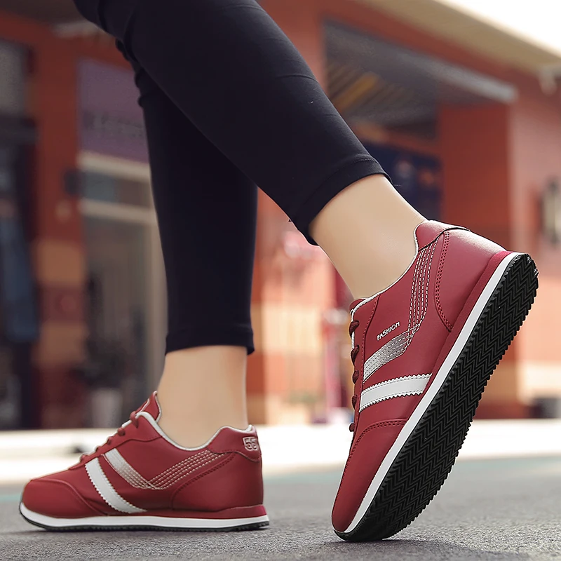 Sneakers Women 's Running Shoes PU Outdoor Tennis Sports Shoe with Pores Casual Walking Footwear Zapatos De Cuero Artificial