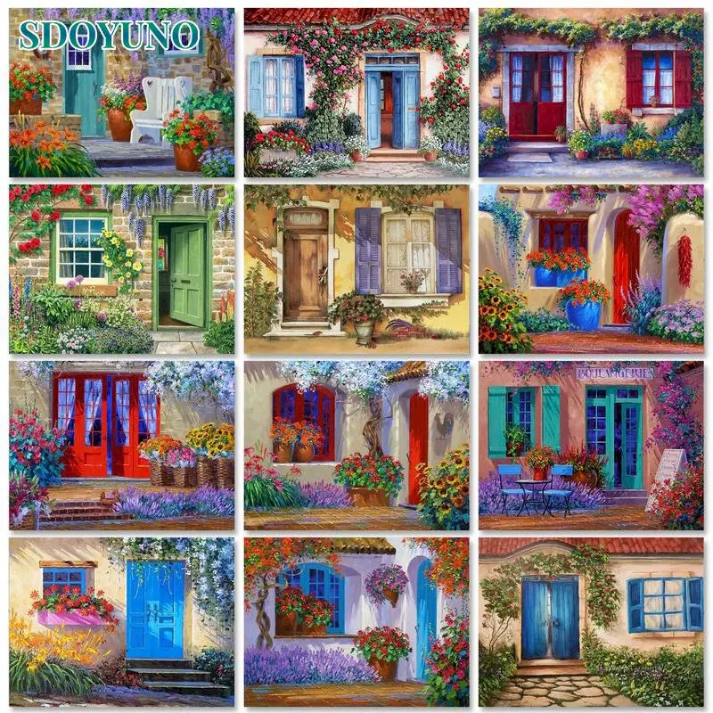 

Diy Frame Painting By Numbers Kits Outside the door Landscape Modern Coloring On Numbers Kill Time Diy Gift Home Decors 40x50cm