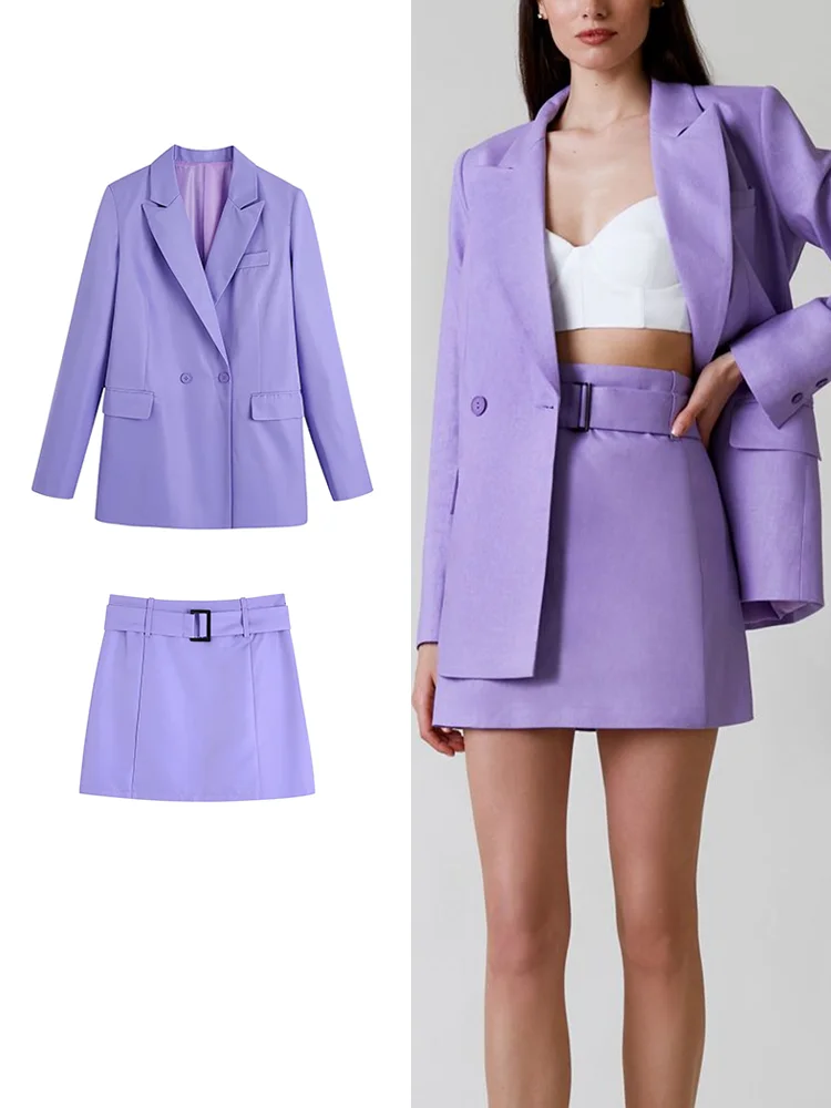 

Женские костюмы TFMLN из 2 предметов, офисные костюмы с блейзером, жакет с отложным воротником и юбка с поясом и длинными рукавами, пальто, верх...