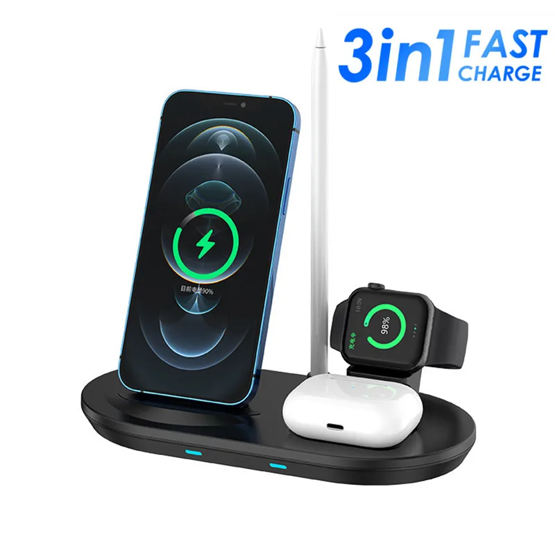 

15W 3 in 1 Fast Wireless Charger Qi Charging Dock Station For iPhone 14 13 12 11 Pro MAX XR X 8 Apple Watch 8 7 6 SE AirPods Pro