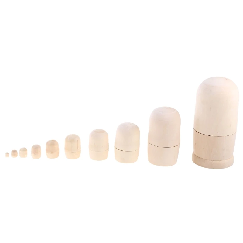 

10pcs DIY Unpainted Blank Wooden Big Belly Shape Russian Nesting Dolls Matryoshka for Doll Set for Kids Toy Birthday