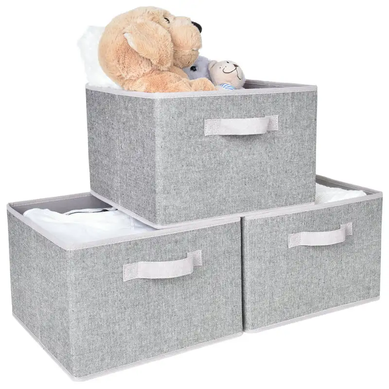 

Fabric Storage Bins with Handle, Collapsible Storage Boxes for Closet&Shelf, 3-Pack, Gray, Large, 12.4" x 11.6" x 8.1"