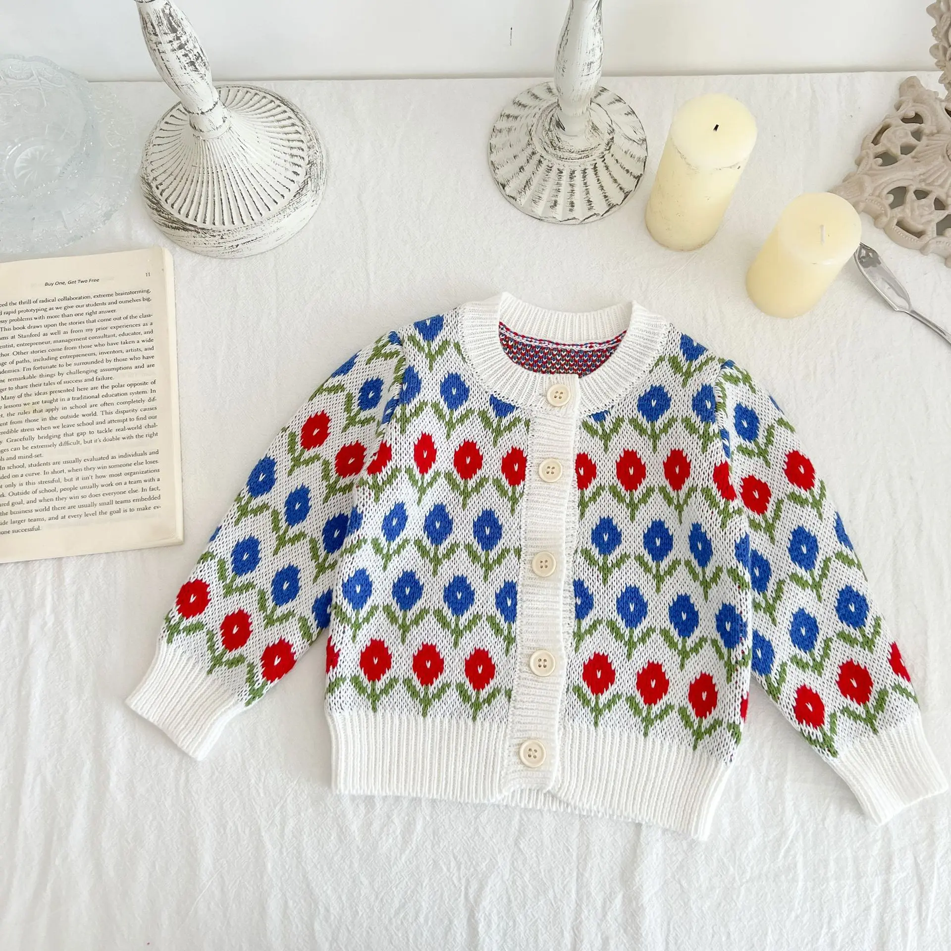 

Full Flowers Embroidery Girl Sweet Single Breasted Sweater Baby Casual New Soft Cardigan Kid Girls Autumn New Clothes