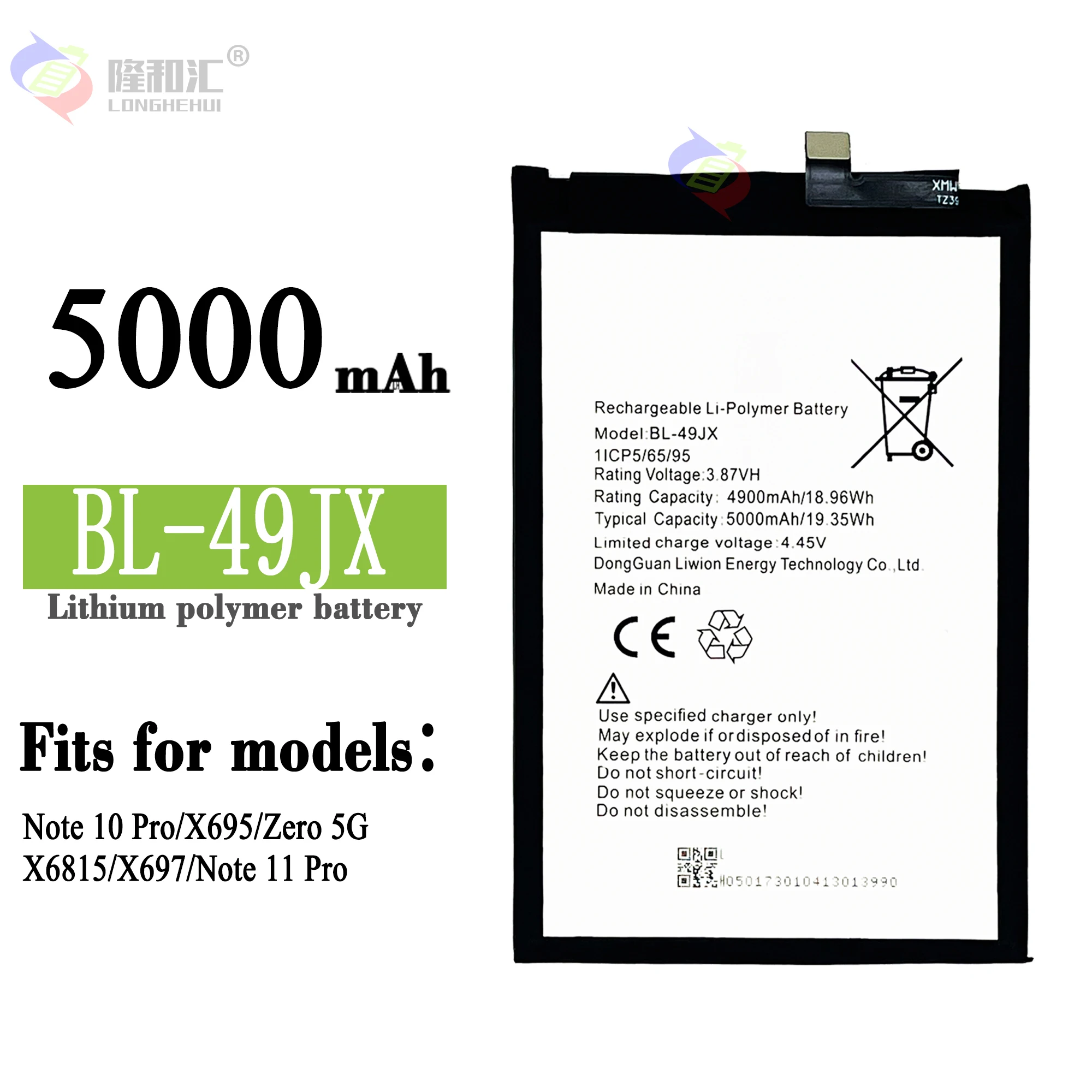 Compatible For Tecno /Note 10 Pro/X695 BL-49JX 5000mAh Phone Battery Series