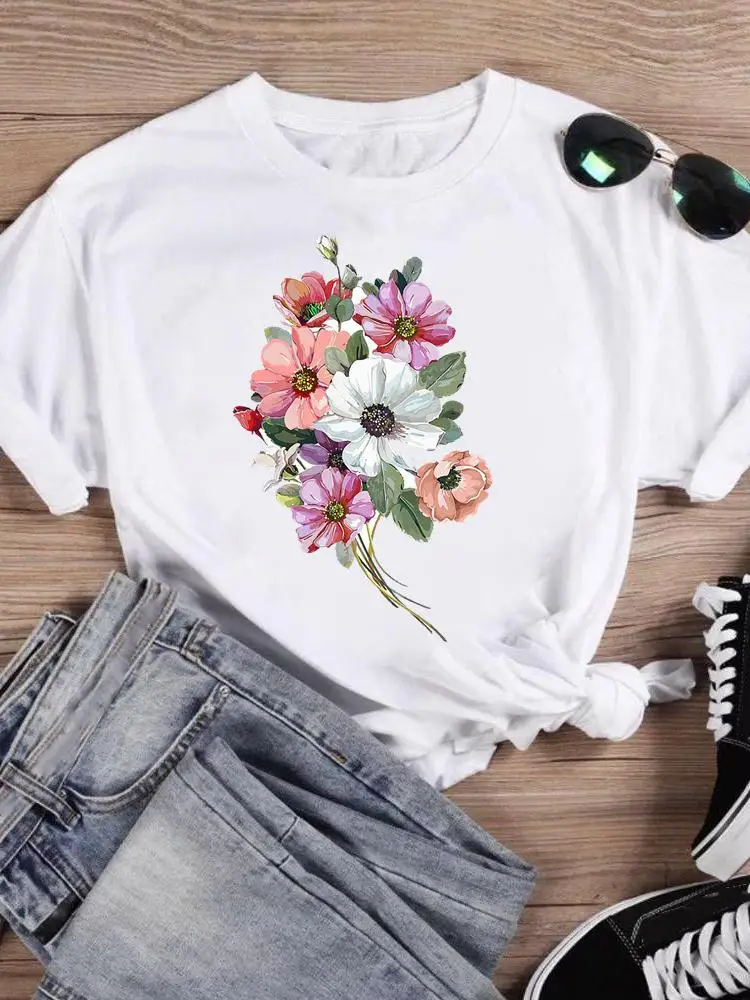 

Flower 90s Trend T-shirts Tee Print Summer Short Sleeve Cartoon Shirt Female Graphic T Top Women T-Shirt Fashion Clothing