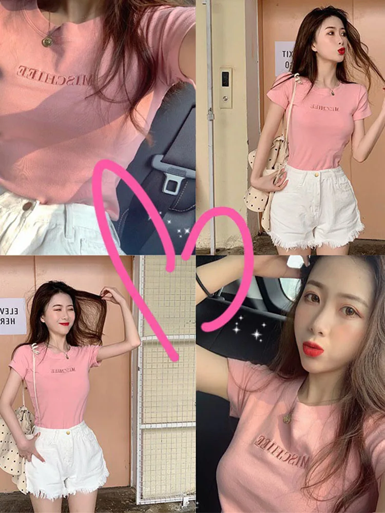 Женский топ с коротким рукавом чистая женская футболка брендовая летняя одежда