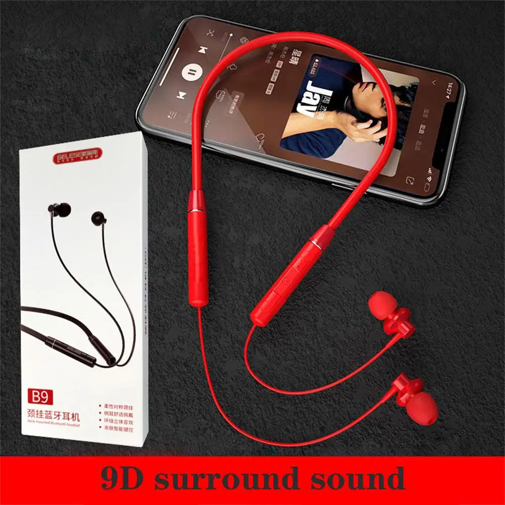 

Waterproof Bluetooth-compatible Earphones Hanging Neck Wireless Headset Sports In-ear Stereo Noise Cancelling Headphones