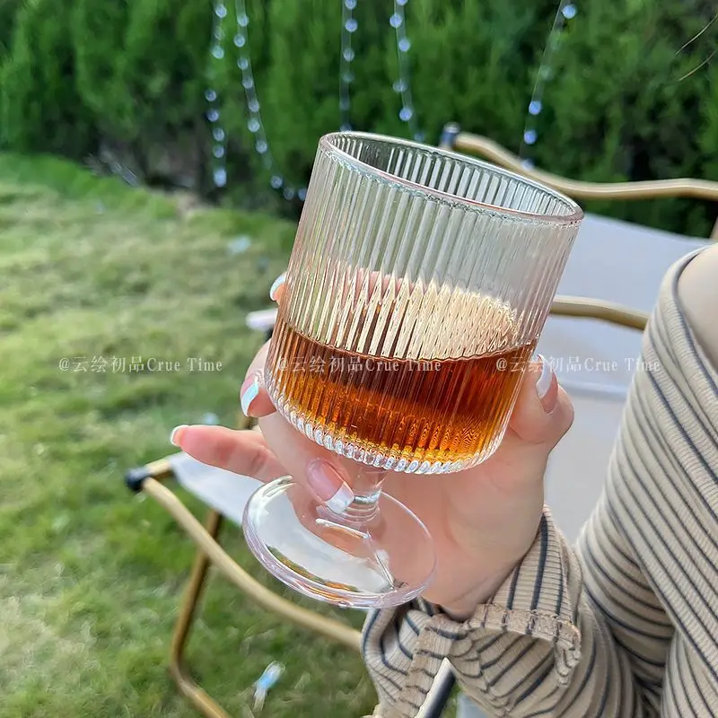 

260ml European Striped Tall Glass Heat-resistant Transparent Household Wine Glass