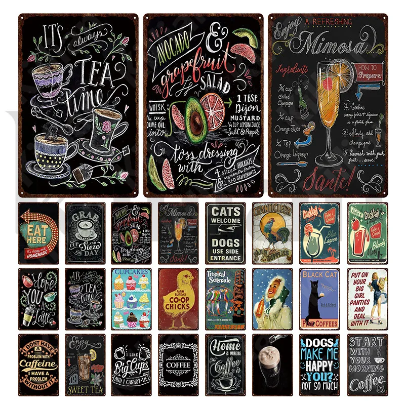 

Металлическая вывеска в виде кофе, чая, коктейлей, спиртовых напитков, винтажный жестяной знак, металлический постер для украшения кафе