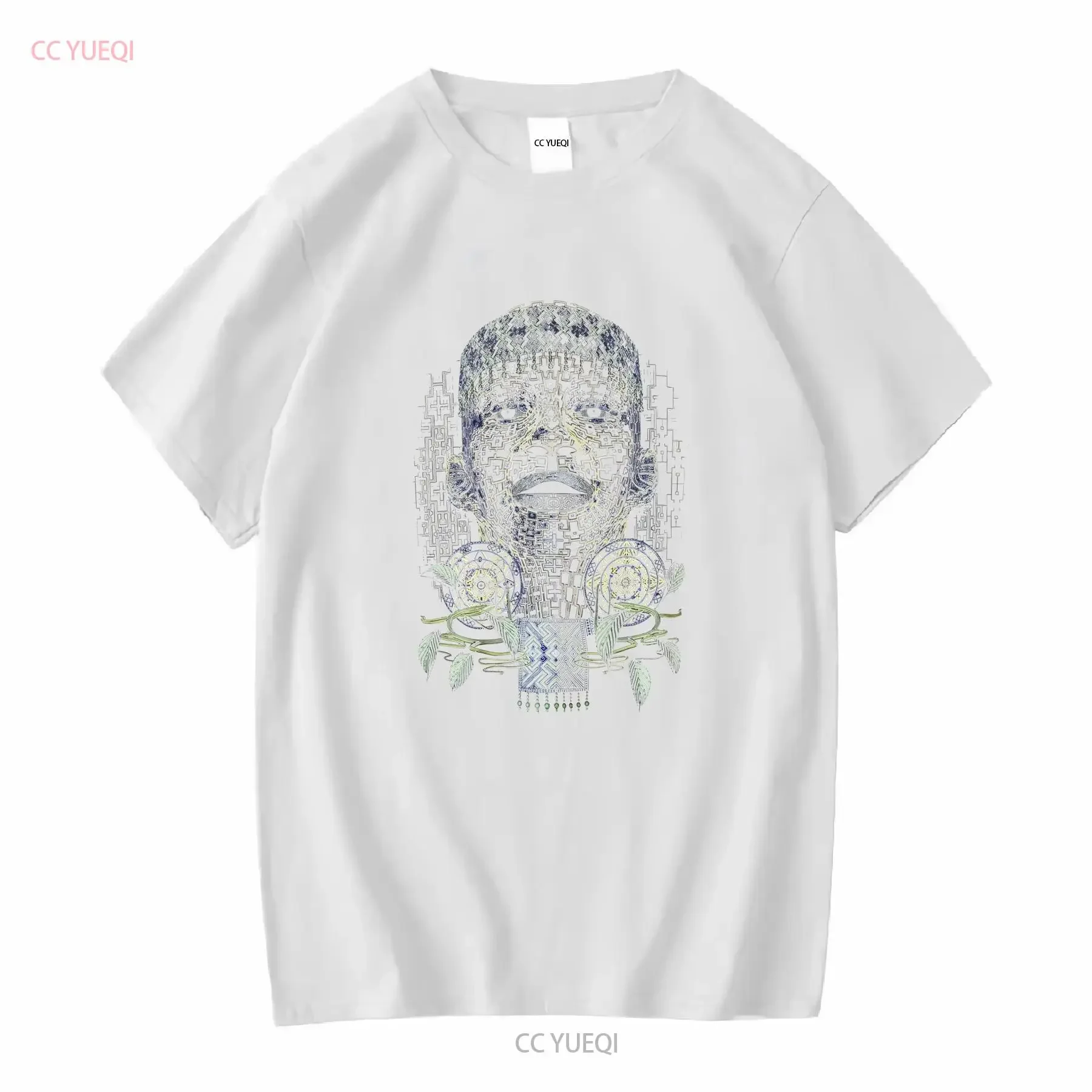 Фото Футболка Shaman Psy UV Active Glowing Ayahuasca Design Trance Goa Festival Wear Черный Хлопок Фрактальное Искусство Племенные Мужчины винтаж №4