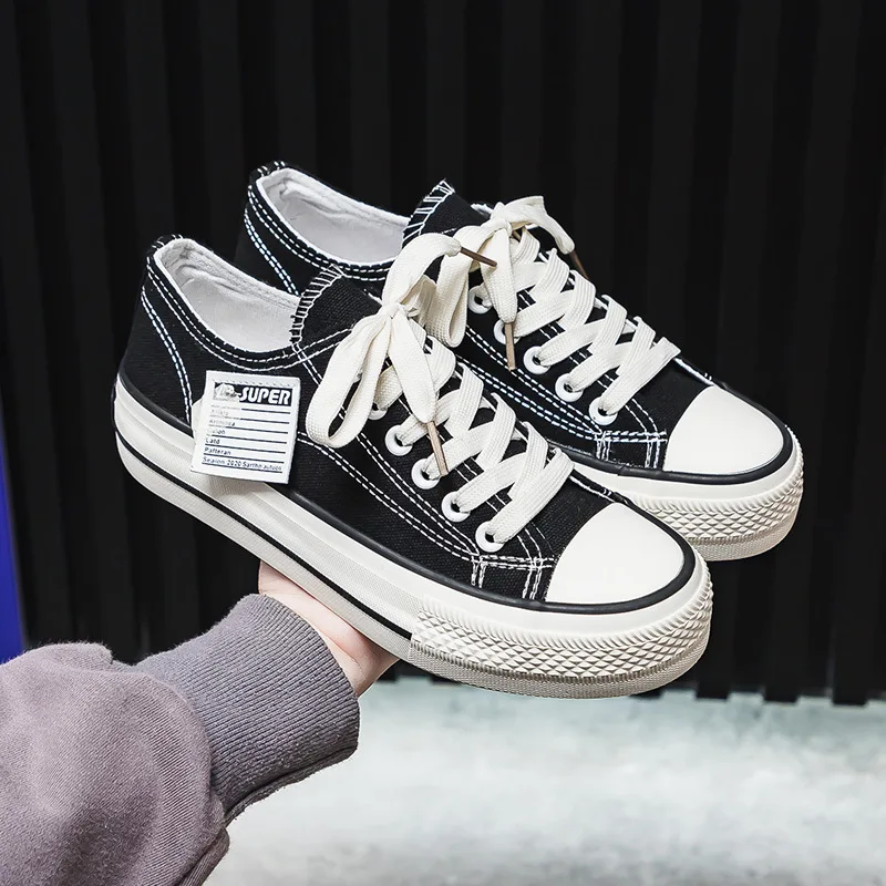 Canvas Shoes For Women With Thick Soles Flat Bottomed Low Top Sneakers For Students Versatile Casual Black Canvas Shoes Fashion