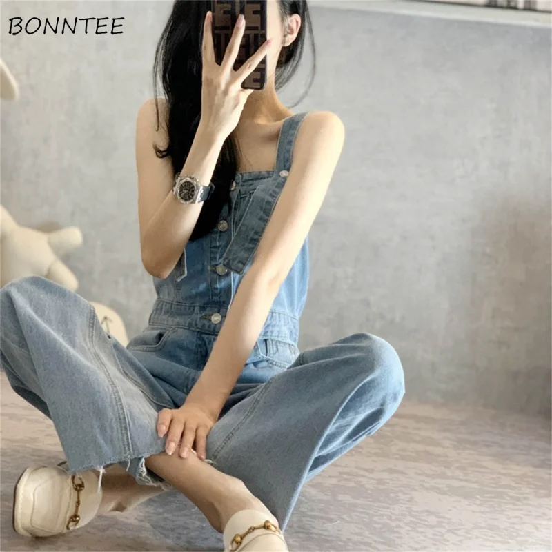 Jumpsuits Solid Denim High Waist Basic 