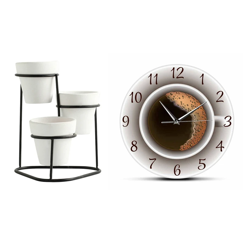 

Чашка кофе с пеной декоративные бесшумные настенные часы в нордическом стиле для дома мини высококачественные цветочные горшки