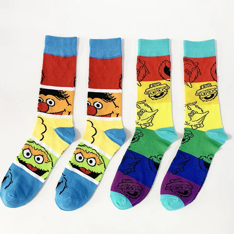 

2022New Sesame Street Couple Trend Socks mid tube socks Cartoon personality men's sports socks anime casual socks
