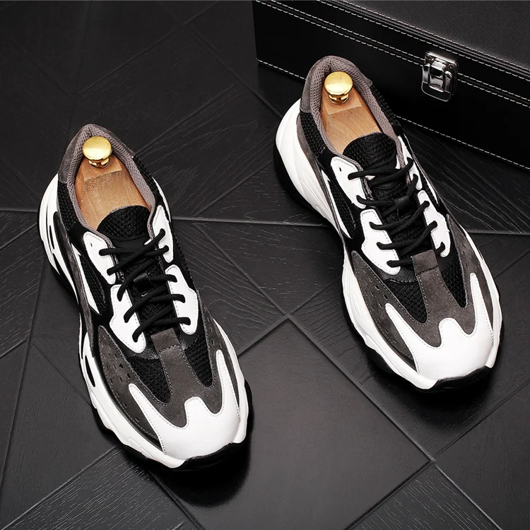 

Mens fashion Sneakers Fashion Leather Mesh Breathable Height Increased Platform Shoes Trend Cool Mixed Colors Casual Sport Shoes