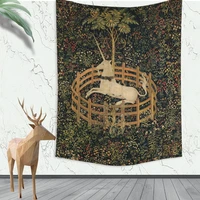 unicorn in captivity tapestry wall hanging home decoration oil painting animal tapestries backdrop beach towel picnic yoga mat