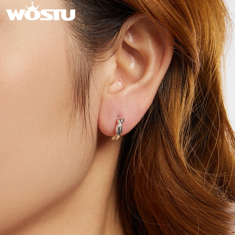 WOSTU стерлингового серебра 925 пробы витые серьги-кольца из окисленного для женщин