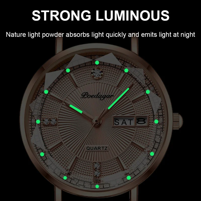 POEDAGAR Original Quartz Women Watch Fashion Mesh Stainless Steel Ladies Wristwatch Waterproof Luminous Elegant Female Watch New