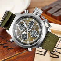 ohsen dual display men watch quartz wristwatches waterproof sports nylon strap military mens watch chronograph relgio masculino