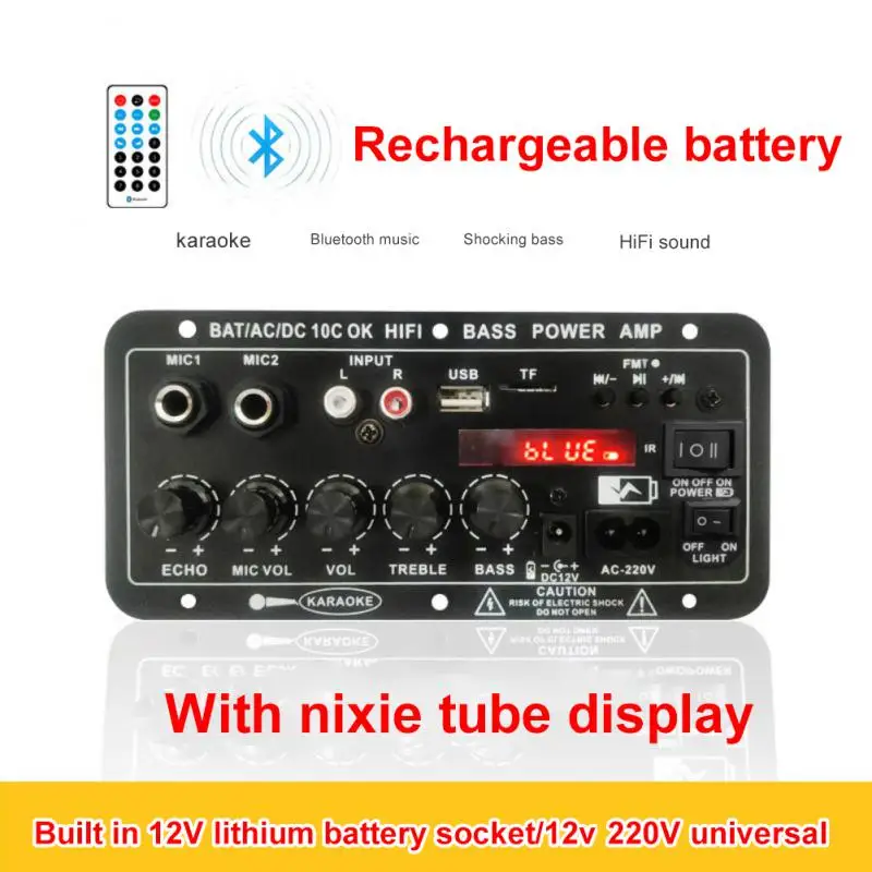 

5.0 Dual Microphone Karaoke Amplifier Digital Board Subwoofer Lithium Battery Interface Mono 30-120w Upgrade Usb