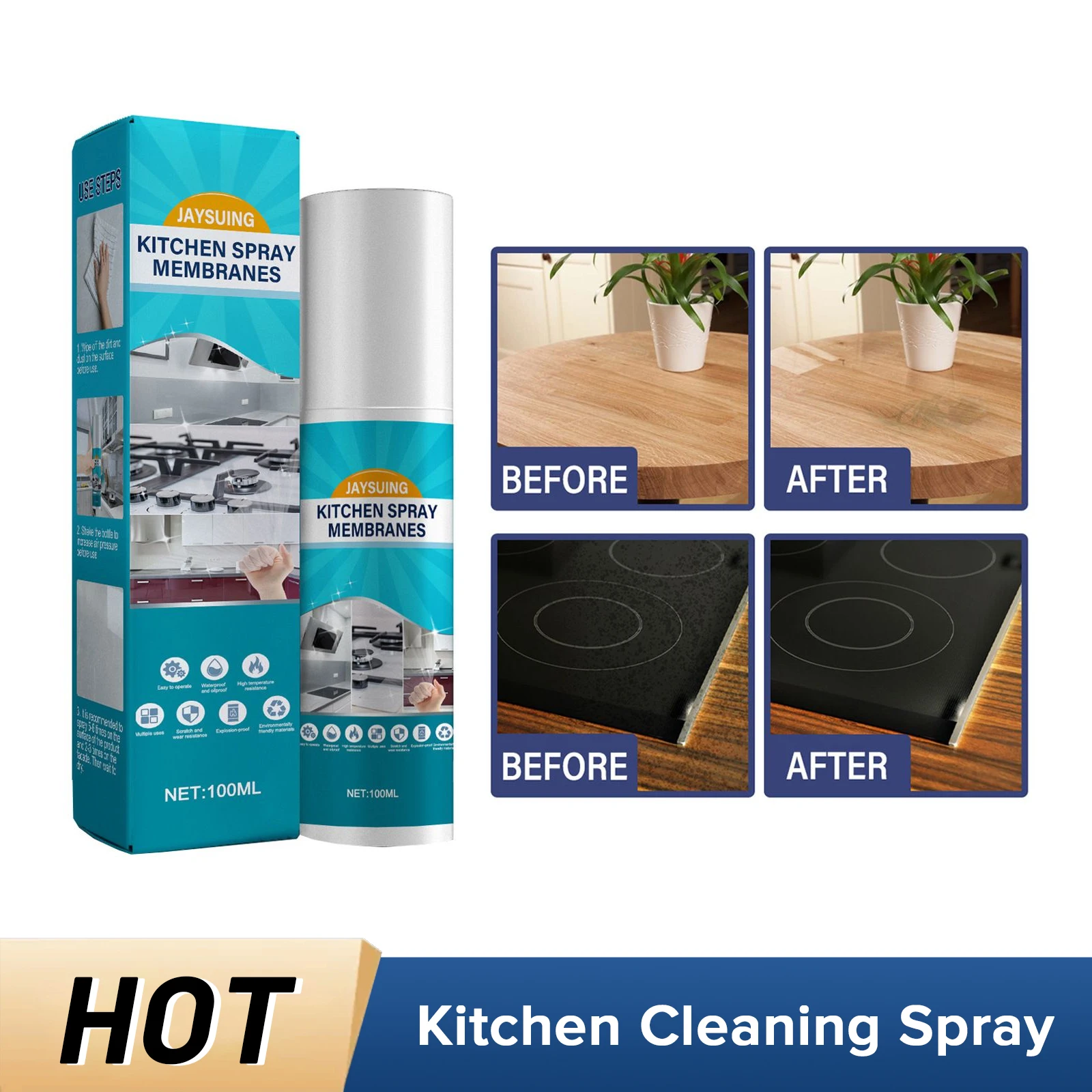 

Kitchen Cleaning Spray Ceramic Tile Floor Polishing Scratch Repair Anti-fouling High-temperature Oil-proof Kitchen Stove Cleaner