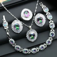 2022 new rainbow crystal 925 silver for women jewelry sets bracelet earrings necklace pendant rings christmas gift