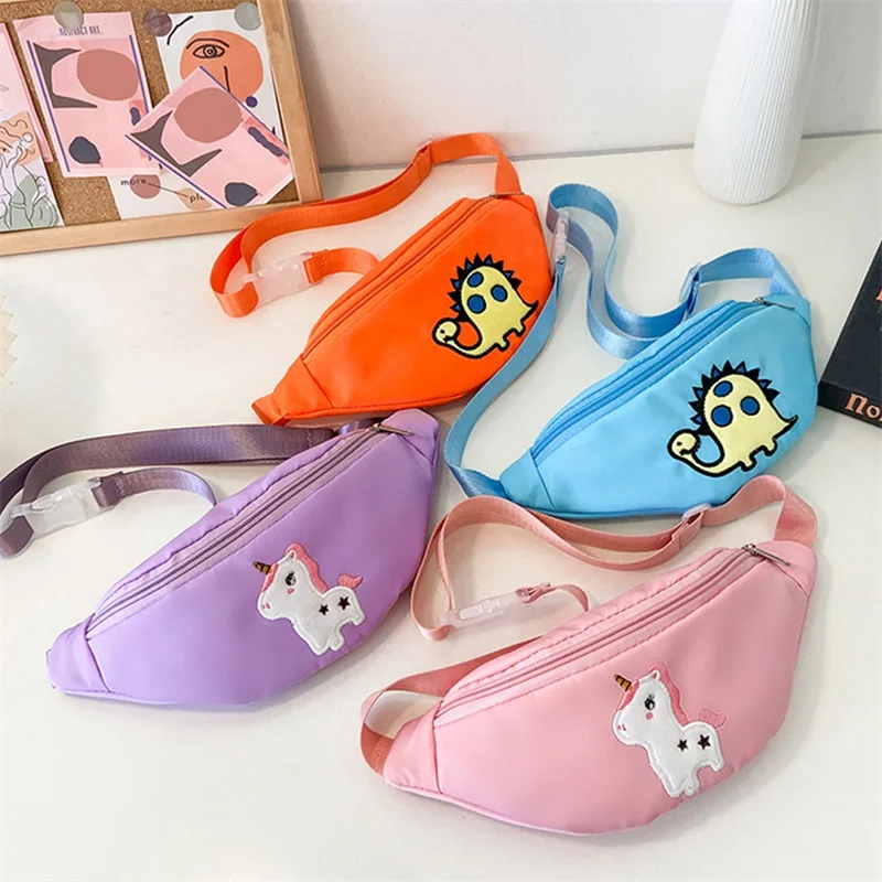 

Kids Girls Casual Chest Bag Cartoon Unicorn/Dinosaur Pattern Zipper Adjustable Waist Bag