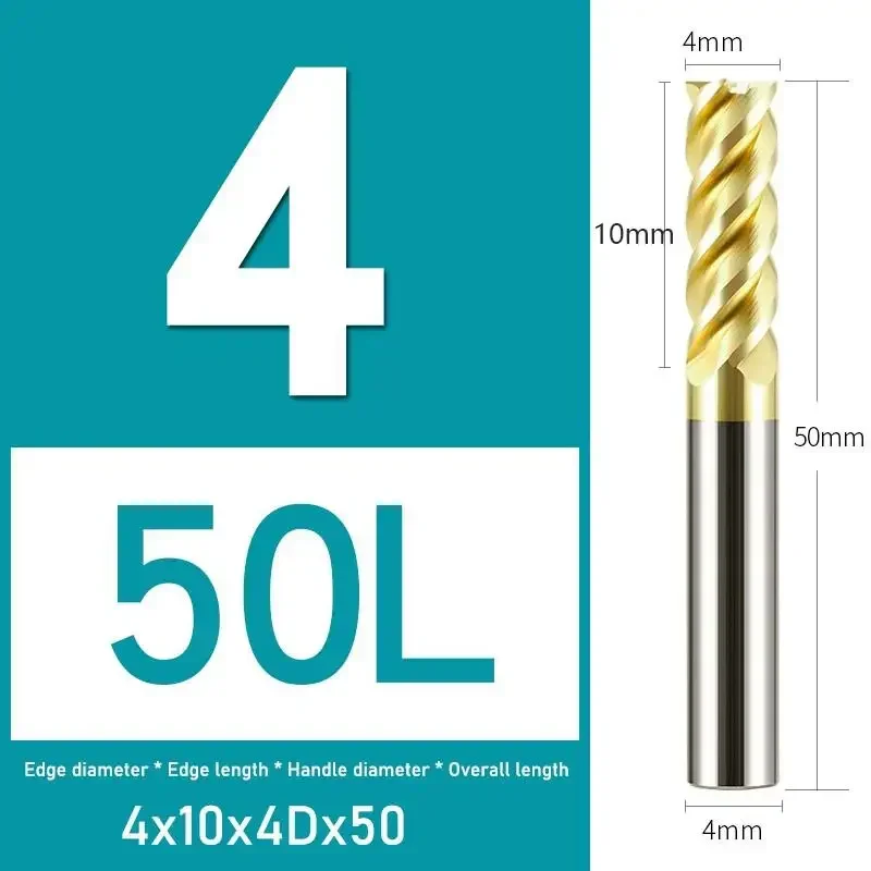 

HRC65 4-Flute Tungsten steel Carbide Milling Cutter Tools CNC Mechanical End Platinum For Stainless Steel Milling cutter