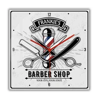 custom name barber shop business sign wall clock for man cave hairdress accessory decorative personalized hairstylist wall watch